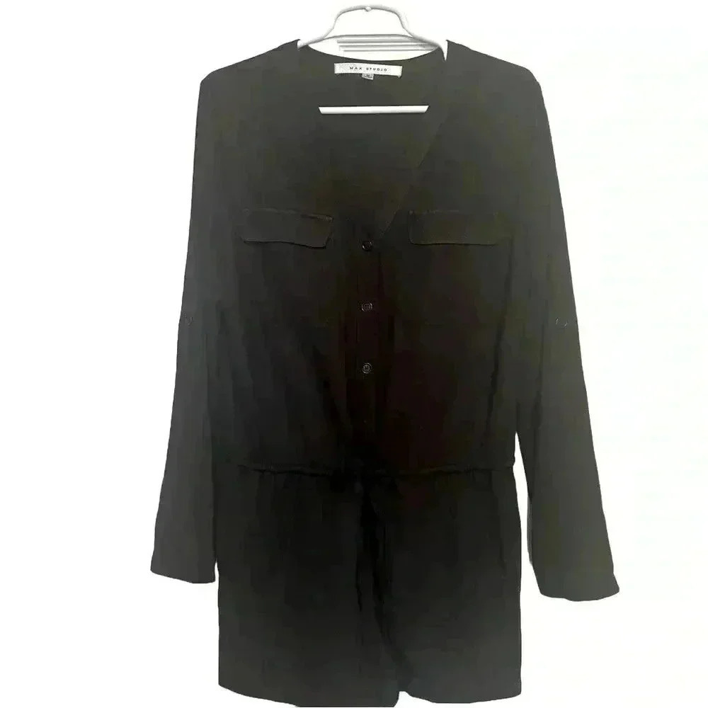 Romper Waist tie Rolled Sleeves -Black  -Max Studio Women’s Size M